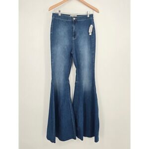 NWT Free People Womens 29 Jeans Blue High Rise Bell Bottoms Boho Hippie Retro